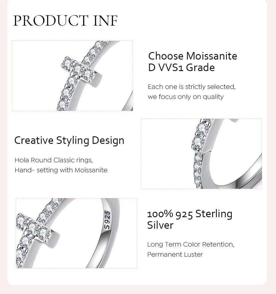 Casual Simple Style Cross Sterling Silver Gra Plating Inlay Moissanite Rings