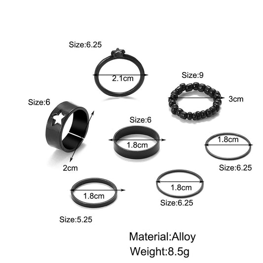 New Heart-shaped Female Hollow Black Geometric Alloy Ring 5-piece Set