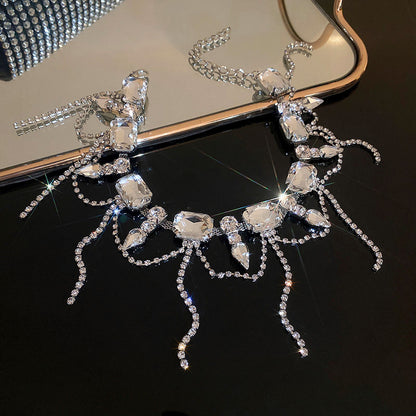 Fashion Retro Diamond-studded Tassel Necklace Copper Clavicle Chain