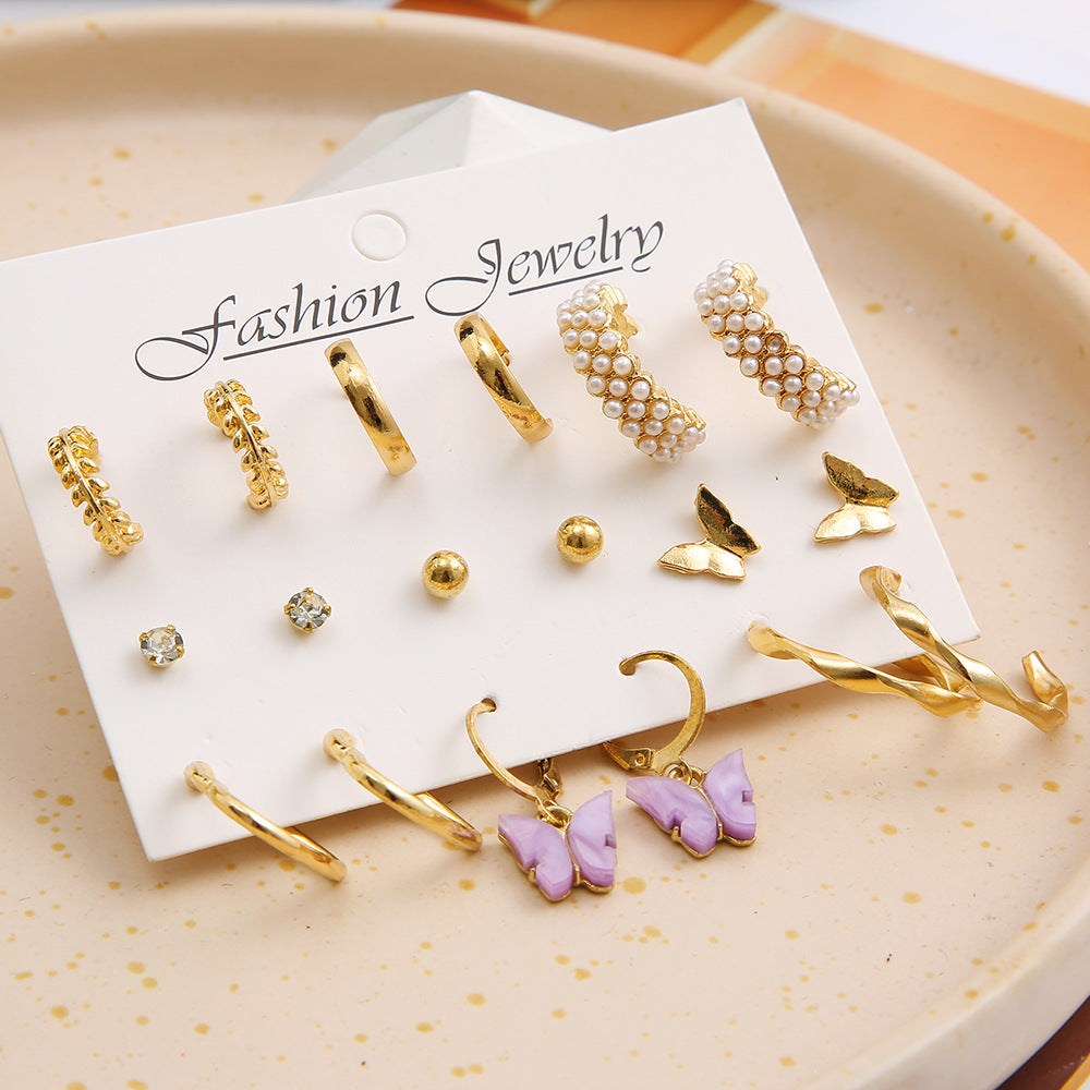 Fashion Heart Shape Butterfly Alloy Plating Inlay Rhinestones Pearl Women's Earrings 1 Set