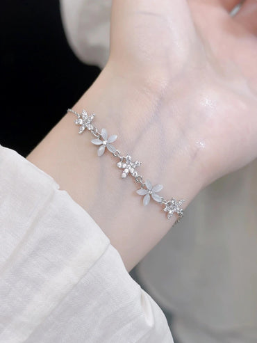 Sweet Flower Sterling Silver Plating Inlay Zircon Bracelets