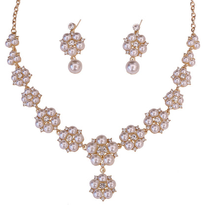 Elegant Flower Alloy Inlay Artificial Pearls Rhinestones Earrings Necklace