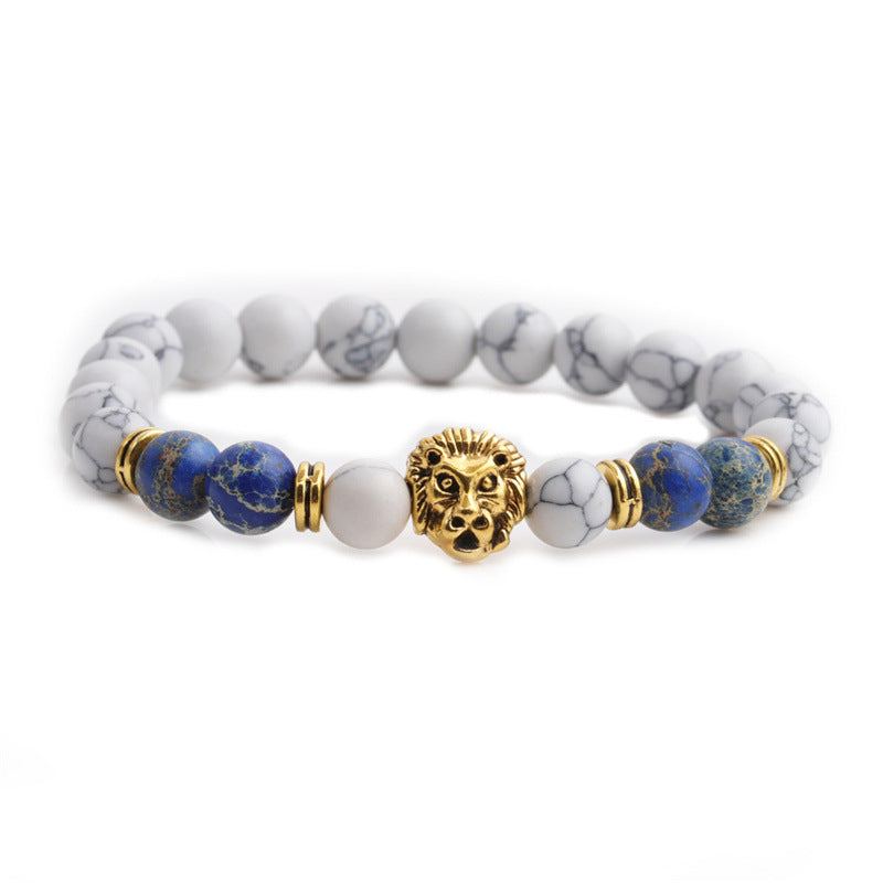 Fashion White Pine Frosted Stone Lion Head Bracelet