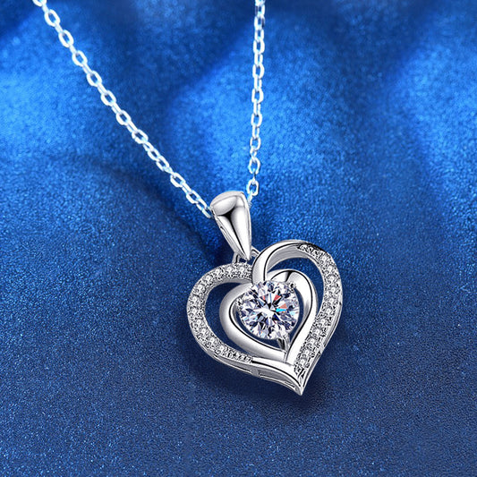 Simple Style Heart Shape Sterling Silver Moissanite Pendant Necklace In Bulk