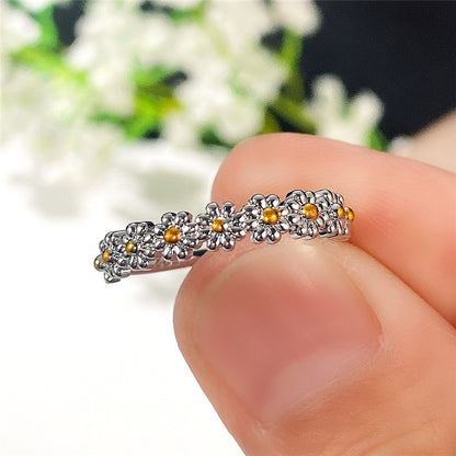 Korean Style Jewelry Sweet Daisy Flower Two-color Copper Ring Wholesale