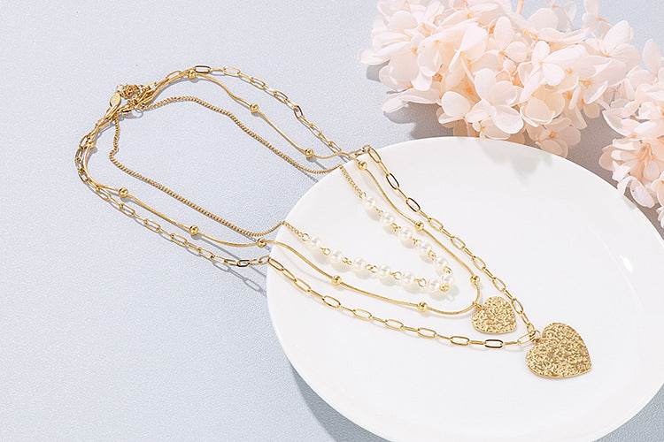Personality Fashion Multi-layer Heart-shaped Pearl Necklace Set Wholesale Nihaojewelry