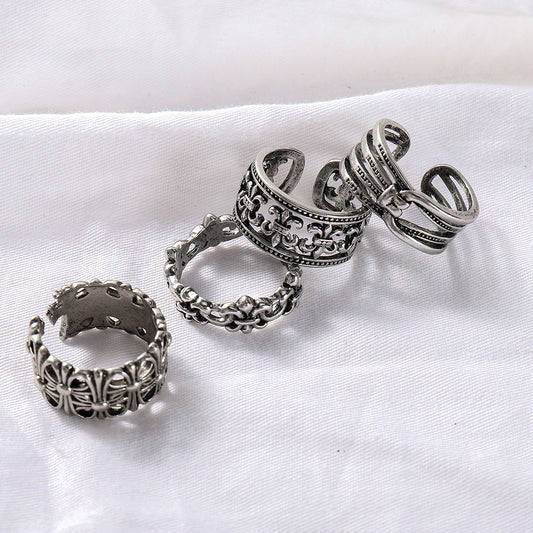Simple Hollow Ring Set Retro Metal Old Anchor Cross Ring Batch