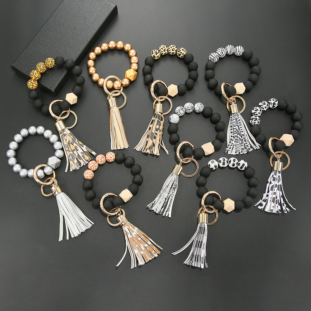 1 Piece Fashion Tassel Pu Leather Beaded Women's Keychain