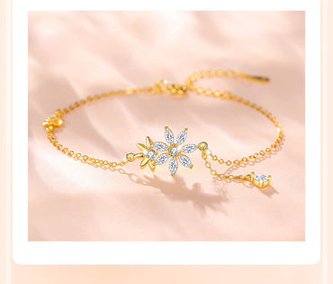 Elegant Flower Sterling Silver Zircon Bracelets In Bulk