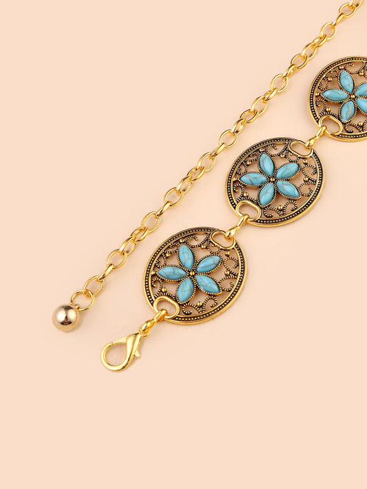 Wholesale Jewelry Retro Ethnic Style Geometric Metal Turquoise Waist Chain