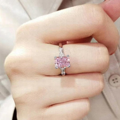Fashion Square Pink Zircon Copper Ring Romantic Bride Wedding Ring
