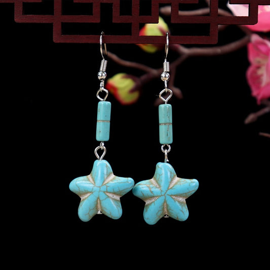 1 Pair Elegant Lady Ethnic Style Owl Flower Butterfly Turquoise Drop Earrings