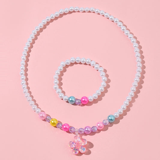 Sweet Flower Plastic Handmade Artificial Pearls Pendant Necklace Bracelets