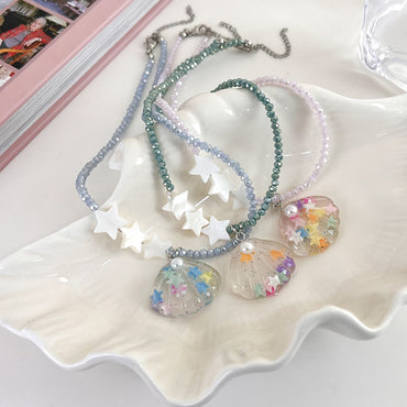 Cute Pentagram Shell Beaded Resin Inlay Artificial Pearls Women's Necklace