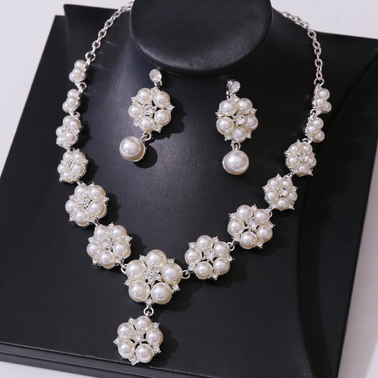 Elegant Flower Alloy Inlay Artificial Pearls Rhinestones Earrings Necklace