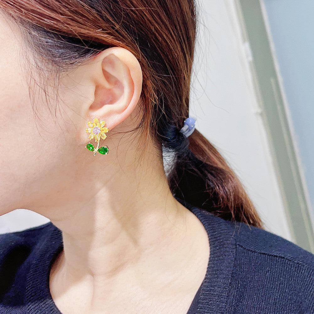 1 Pair Fashion Flower Plating Copper Zircon Drop Earrings