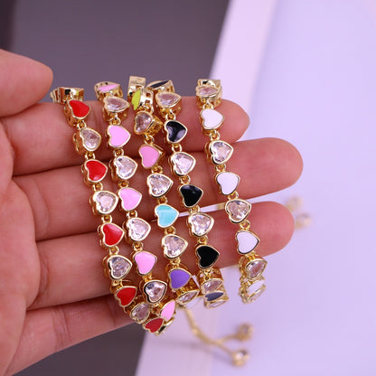 Fashion Colorful Oil Heart-shaped Female Zircon Adjustable Copper Bracelet
