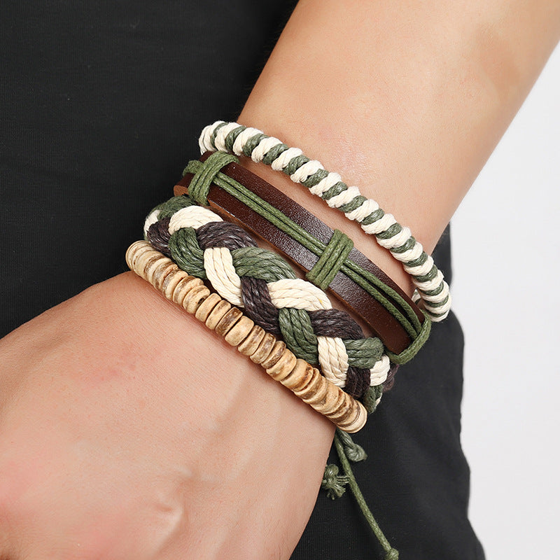 Wholesale Personality Woven Multilayer Hemp Rope Bracelet Bracelet Simple Diy 4-piece Leather Bracelet