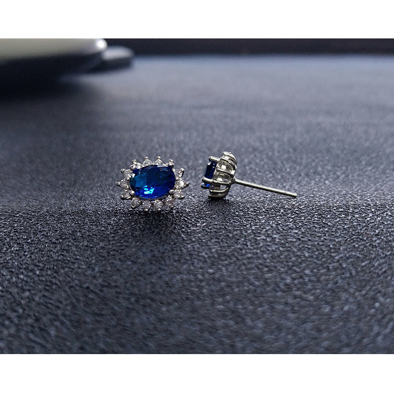 Wholesale Fashion Imitation Blue Crystal Sapphire Sunflower Jewelry Set