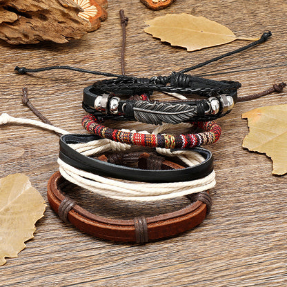 Fashion Jewelry Hand-woven Retro Cowhide Bracelet Diy Four-piece Bohemian Combination Bracelet