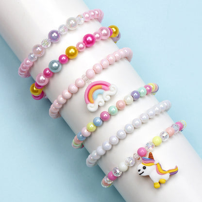 Cute Unicorn Cat Strawberry Plastic Beaded Girl's Bracelets