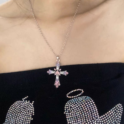 Ig Style Y2k Cross Heart Shape Rhinestones Alloy Wholesale Pendant Necklace