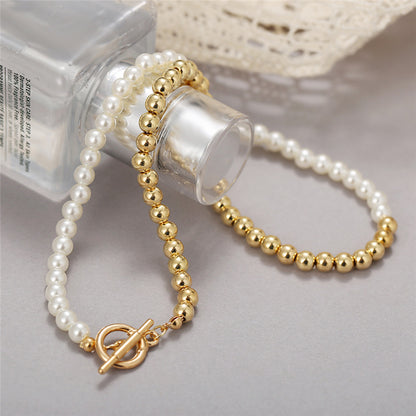 Wholesale Fashion Pearl Pendant Ot Buckle Stitching Alloy Necklace Nihaojewelry