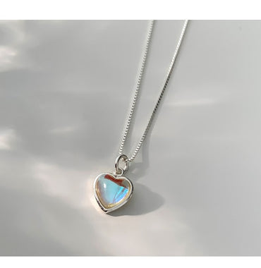 Elegant Oval Heart Shape Sterling Silver Inlay Artificial Gemstones Pendant Necklace