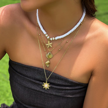 European and American cross-border jewelry, ocean-style shells, conch, tassels, multi-layer necklaces, stacked soft pottery pieces, starfish necklaces, women