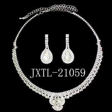 1 Set Fashion Water Droplets Copper Inlaid Zircon Women's Earrings Necklace