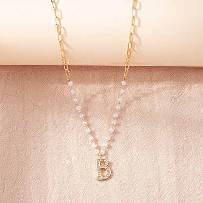 Pearl Fashion Rhinestone Letter Sweater Necklace Long Sweater Chain