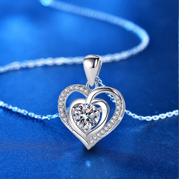 Simple Style Heart Shape Sterling Silver Moissanite Pendant Necklace In Bulk