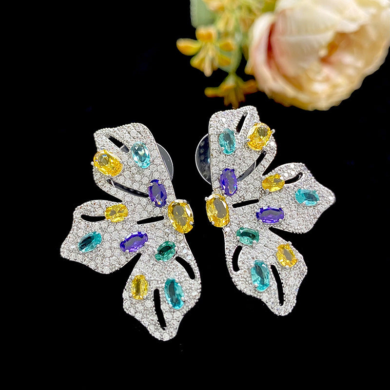 1 Pair Exaggerated Butterfly Inlay Copper Zircon Earrings