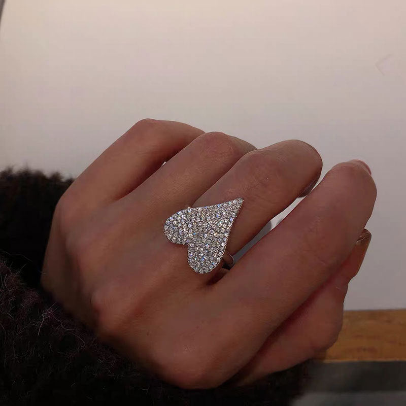 1 Piece Fashion Heart Shape Metal Inlay Zircon Women's Open Ring