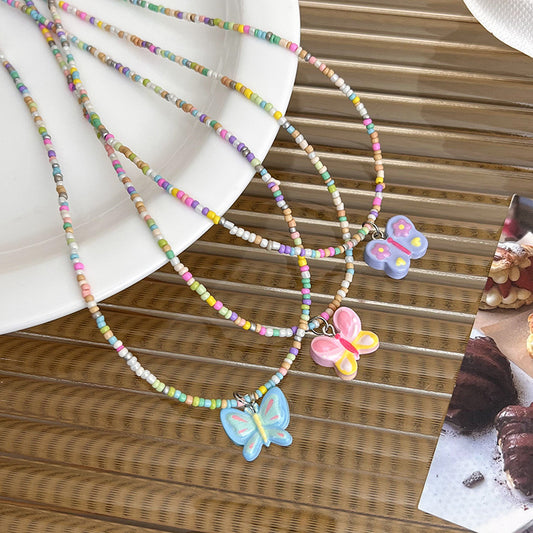 Sweet Cool Style Butterfly Beaded Arylic Women's Pendant Necklace