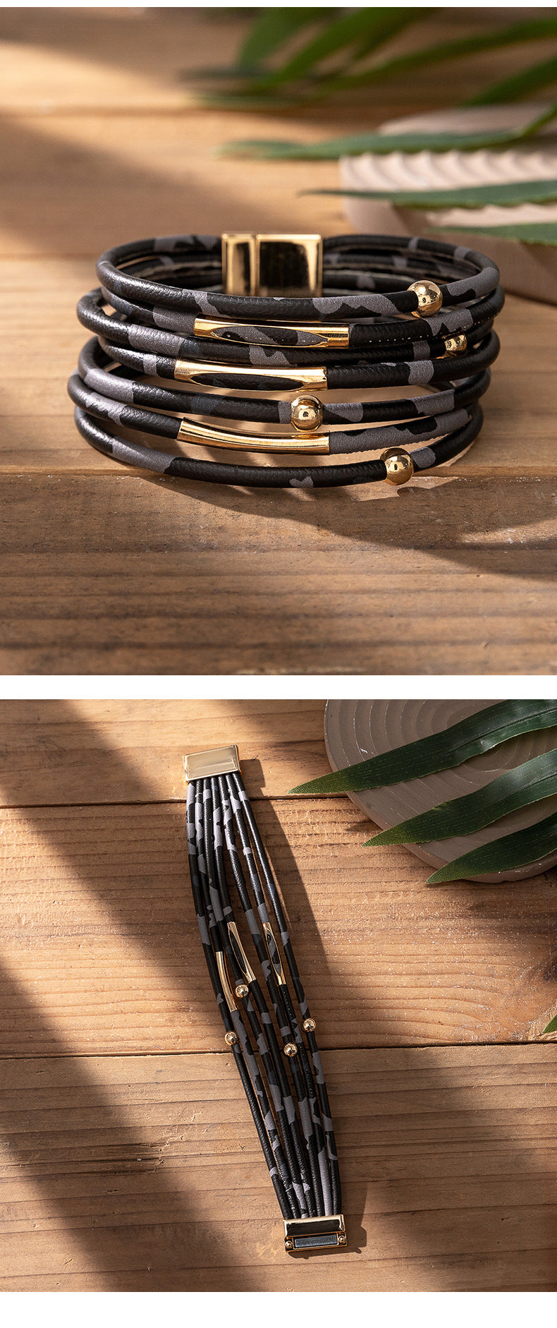 Retro Cool Style Leopard Pu Leather Alloy Wholesale Bracelets