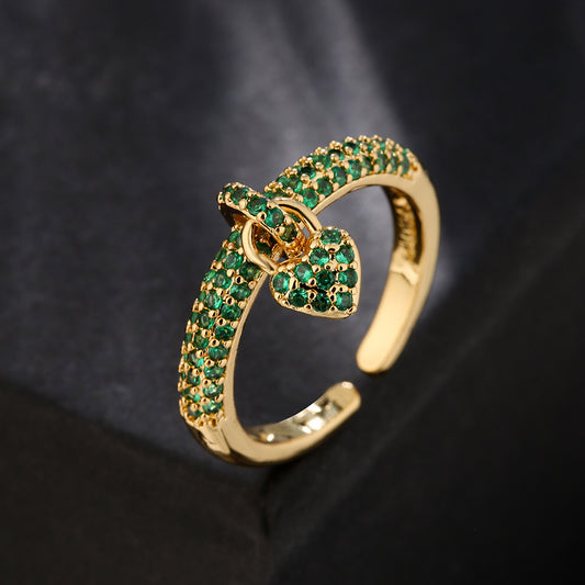 Fashion 18k Gold Micro-inlaid Zircon Heart Open Women's Ring