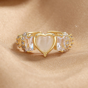 1 Piece Sweet Heart Shape Copper Inlay Artificial Gemstones Zircon Open Ring