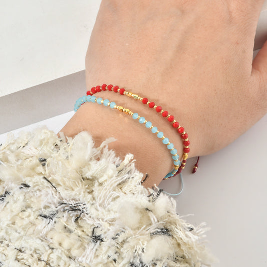 Bohemian Solid Color Natural Stone Drawstring Bracelets