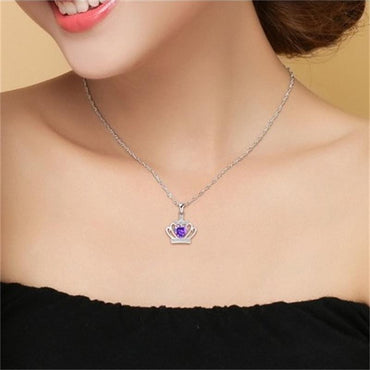 Elegant Crown Sterling Silver Inlay Zircon Charms Pendant Necklace