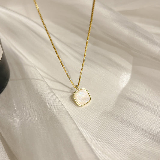 Casual Sweet Square Stainless Steel Plating Inlay Shell Pendant Necklace