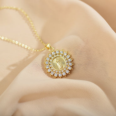 Original Design Round Copper Gold Plated Zircon Pendant Necklace 1 Piece
