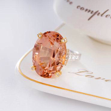 Imitation Natural Pink Morgan Ring Champagne Color Inlaid Colorful Gemstone Copper Open Ring
