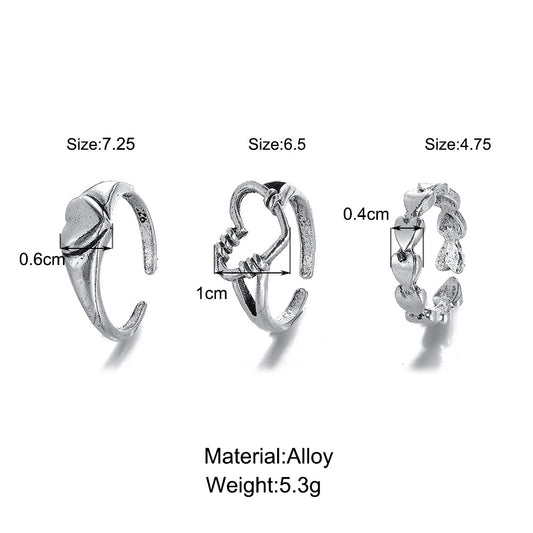 Retro Mermaid Butterfly Open Joint Ring 3-piece Set Wholesale