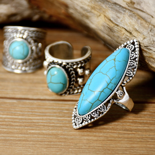 Wholesale Jewelry Ethnic Style Oval Alloy Turquoise Inlay Rings