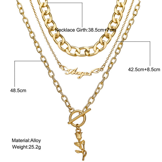 Fashion Simple Multi-layer Rose Pendant Chain Necklace Wholesale