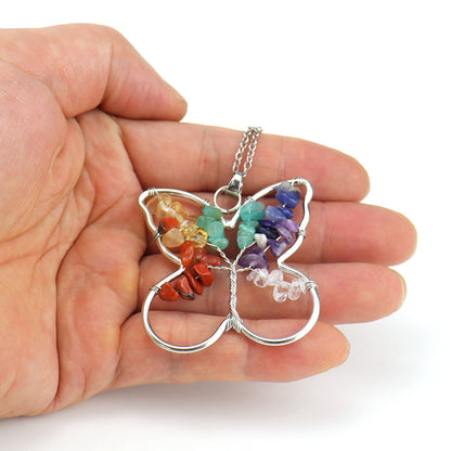Ethnic Style Butterfly Natural Stone Pendant Necklace 1 Piece
