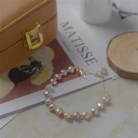 Baroque Freshwater Pearl Bracelet Copper Handmade Women's Light Luxury Style