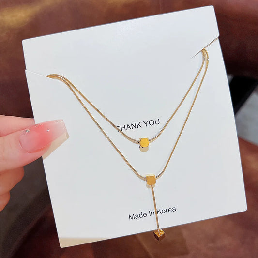 Wholesale Jewelry Basic Modern Style Geometric Stainless Steel Layered Necklaces