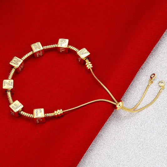 Beaded Jewelry Accessories Copper Diy Bracelet Beads With Block Letter And Rubik's Cube Design Electroplated